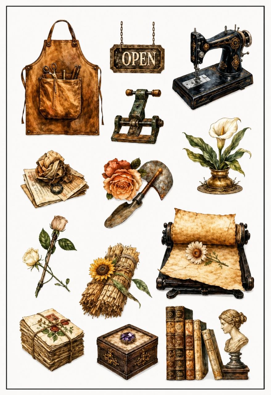 Vintage Old Items Sticker Sheet (Insensitive Aesthetics)