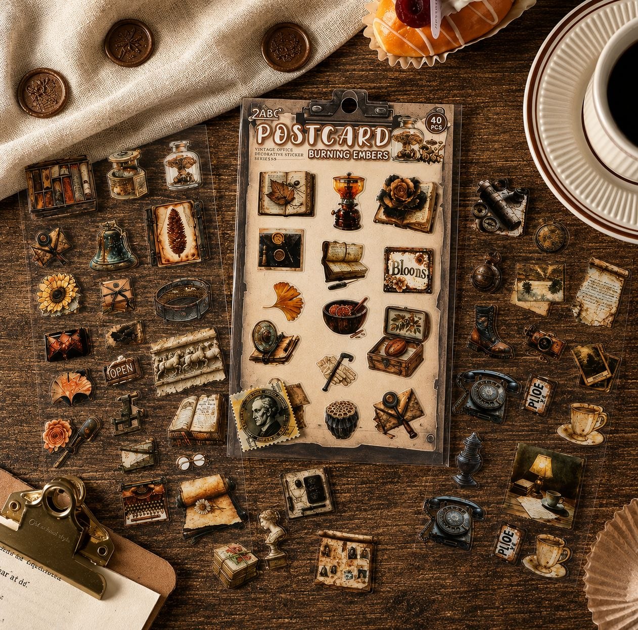 Vintage Old Items Sticker (4pcs Postcard Burning Embers)
